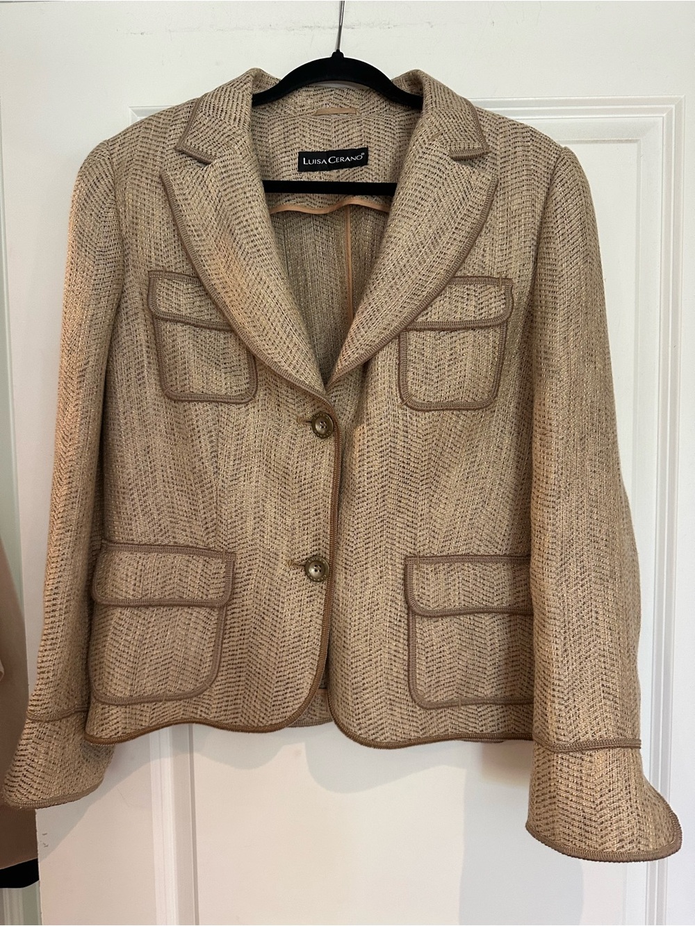 Linen blend Luisa Cerano Tailored Beige Herringbone Knit Blazer